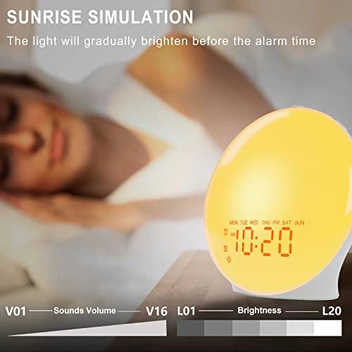 値下げする特売 Wake Up Light Sunrise Alarm Clock for Kids， Heavy Sleepers， Bedroom， Upgraded Full Screen with Sunrise Simulation， Sleep Aid， Dual Alarms， FM Radio， N