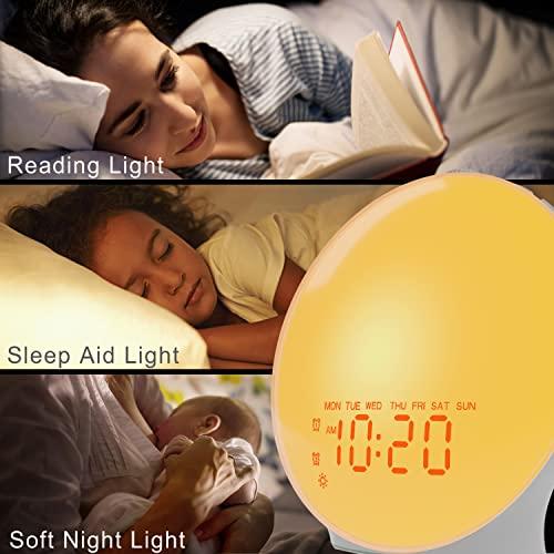 値下げする特売 Wake Up Light Sunrise Alarm Clock for Kids， Heavy Sleepers， Bedroom， Upgraded Full Screen with Sunrise Simulation， Sleep Aid， Dual Alarms， FM Radio， N