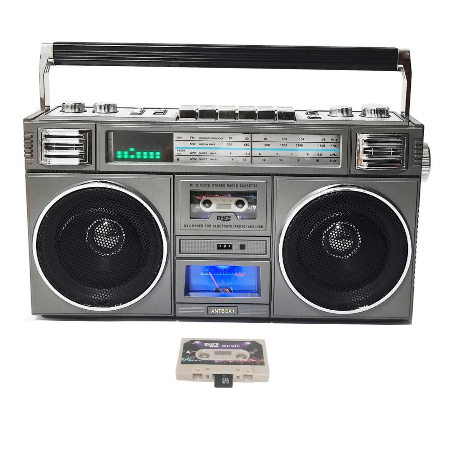 日本産 Blaster Replica Cassette Boombox，5.1 Bluetooth Player，Classic 80s Style Retro Recorder，Supports USB/Micro SD/AUX， AM/FM Radio，30W Dual 3” Woofer Spea