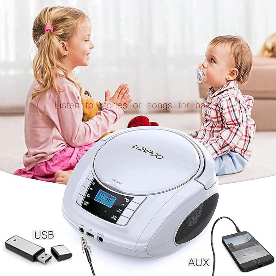 LONPOO FM Radio Portable CD Player Boombox for Home with CD