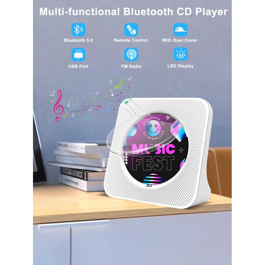 来年度予算案 Desktop CD Player Portable with Bluetooth - Jimwey CD Player for Home with HiFi Speakers， FM Radio， Remote Control， LED Screen Display， Support CD/Blu