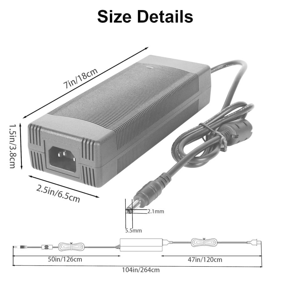 24V 8A 電源アダプター AC - DCコンバーター AC 100V ~ 240V ~ DC 24ボルト 8アンペア 192W スイッチング変圧器 LEDドライバー 5.5mm x 2.1/2.5mm DCジャックコ｜mstand｜02