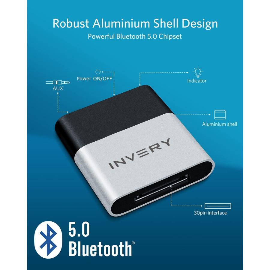 INVERY DockLinQ Pro 30 pin Bluetooth 5.0 Adapter Receiver for Bose Sounddock and Other 30pin iPod iPhone Music Docking Station Not for Cars