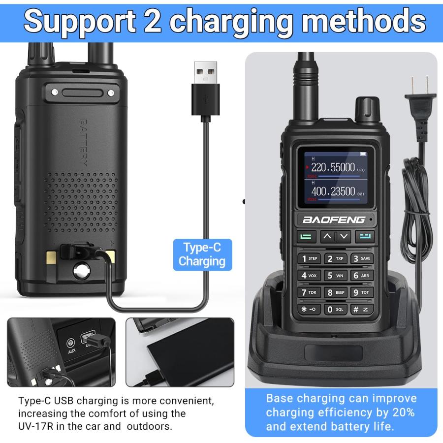 Baofeng UV-5R Upgrade Ham Radio Long Range Two Way Radio UV-17R Walkie Talkies for Adults Waterproof Dual Band USB Charger 999 Channels VOX with Earpi｜mstand｜03