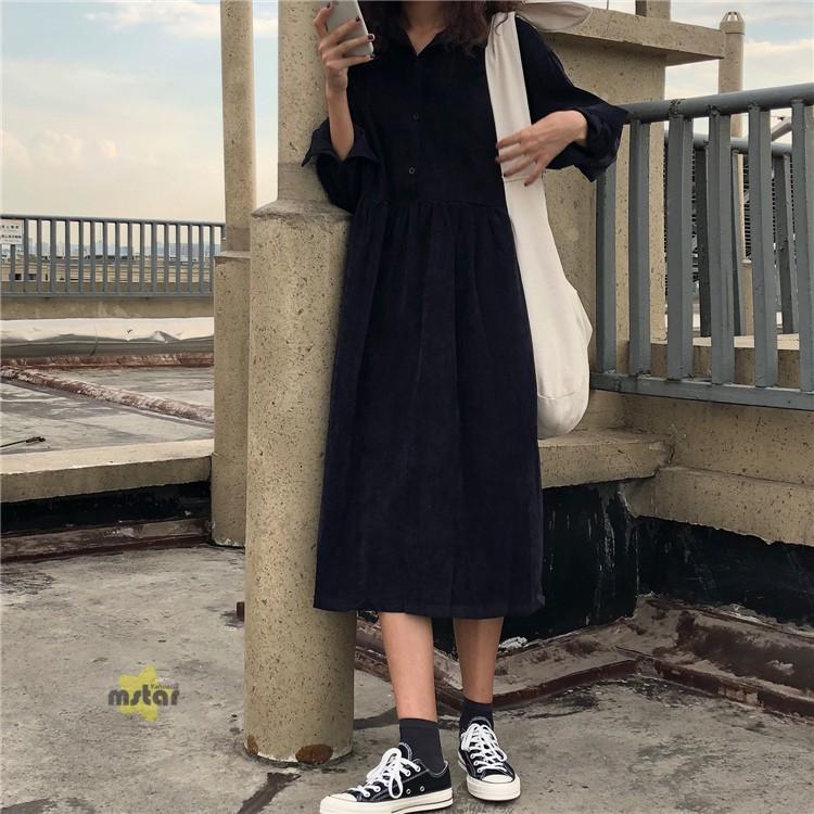 ワンピース レディース コーデュロイ ロング丈 長袖 ロングシャツ 無地 前開き ゆったり ワンピ シャツ 秋冬 Pf Mstar Yahoo 店 通販 Yahoo ショッピング