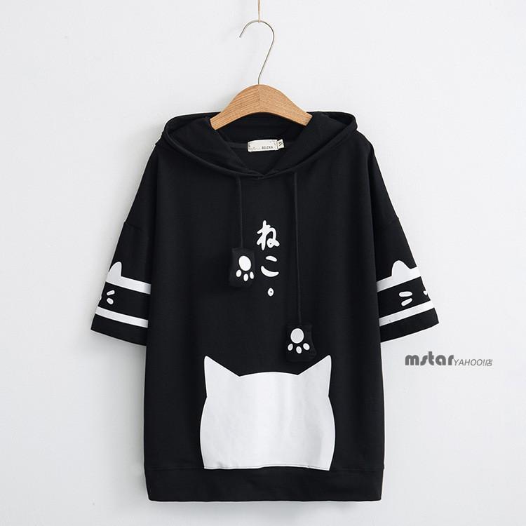 プルパーカー 半袖 パーカー 猫柄 レディース トップス フード付き プリント かわいい 年春始セール Pf Mstar Yahoo 店 通販 Yahoo ショッピング