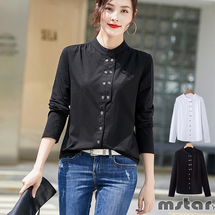 シャツ レディース 長袖 黒 白 無地 介護 仕事 制服 長袖シャツ 立ち襟 春 夏 秋 白シャツ 黒シャツ 綿 コットン Pf Mstar Yahoo 店 通販 Yahoo ショッピング