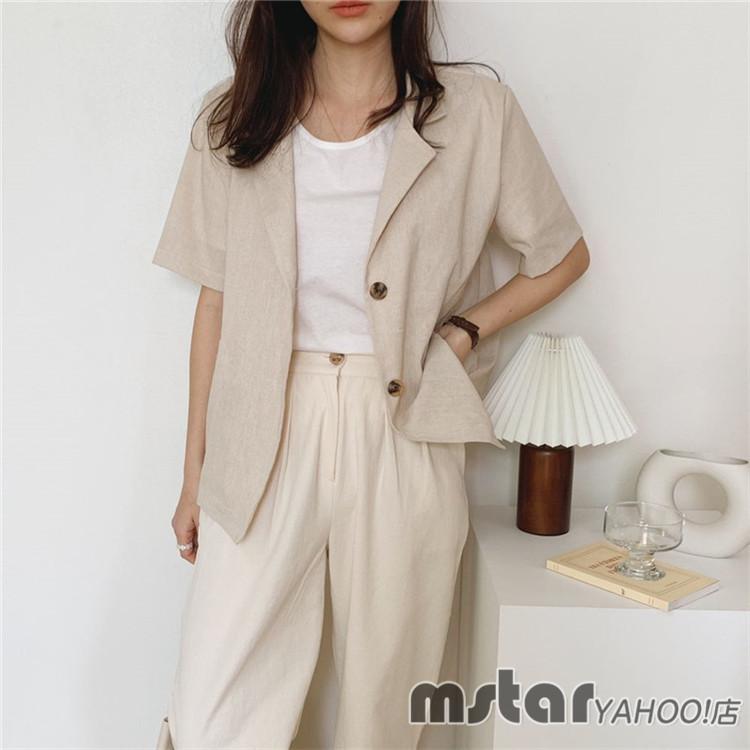レディース スーツジャケット 半袖 アウター 綿麻 シンプル 無地 春 夏 22新作 ボダン ポケット付き Pf Mstar Yahoo 店 通販 Yahoo ショッピング