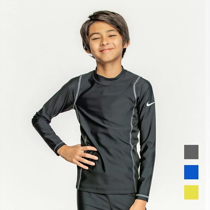 ラッシュガード キッズ 長袖 かぶり ナイキ 子供 男の子 スクール水着 小学生 中学生 130 140 150 160 170 ジュニア ブラック ネイビー プール 水泳 の商品画像
