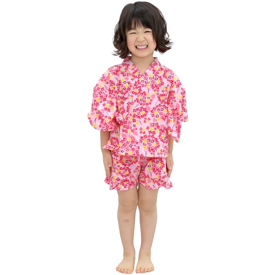 Sale 甚平 キッズ 綿100 祭り柄 上下セット 和柄 子供 甚平スーツ 女の子