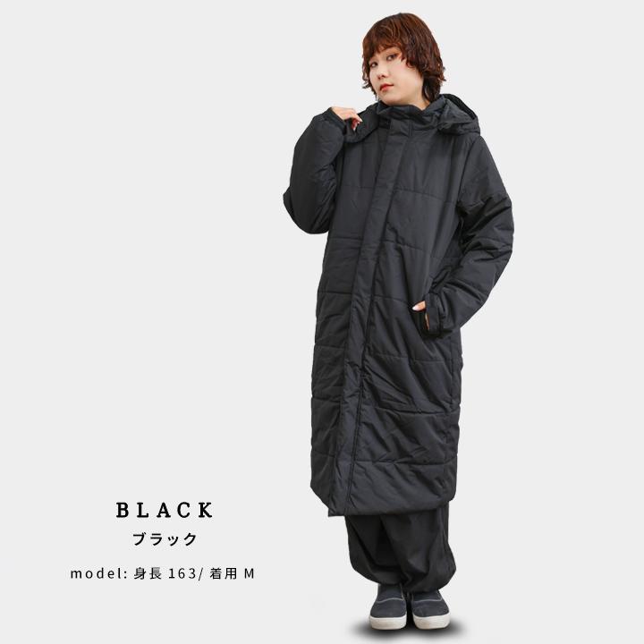 黒 中綿入り ベンチコート ロング丈 yuk（ユック） ベンチコート メンズ 中綿ベンチコート ロングコート