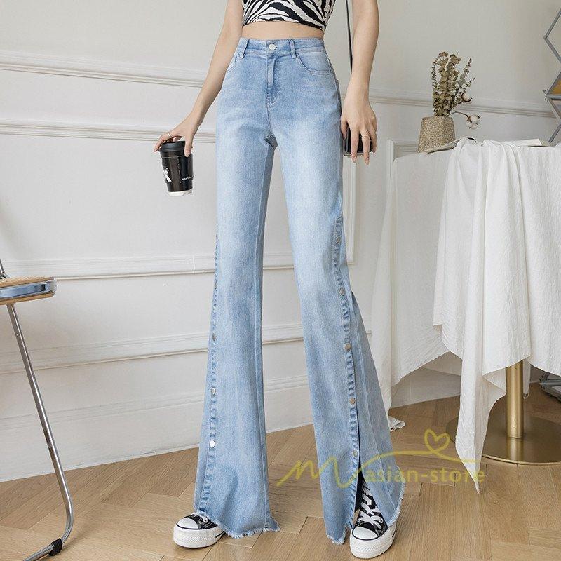 レディース フレア デニムパンツ ジーンズ パンツ ボトムス ストレッチ ハイウェスト 小尻 美脚 着痩せ 体型カバー 代30代40代 カジュアル 正規