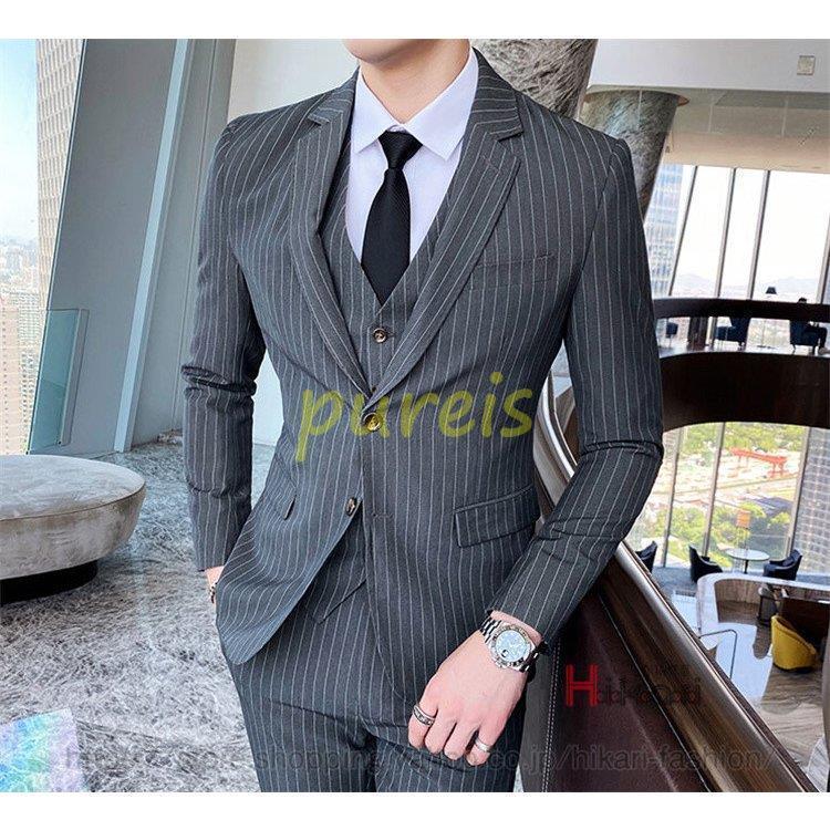 ★11時間以内発送★美品 ストライプスーツ メンズ スーツ スリーピーススーツ 卒業式 就活活動 面接 ビジネススーツ スリム 入学式 成人式 紳士服 通勤 父の日 プレゼント 【1901744530】(10605円)