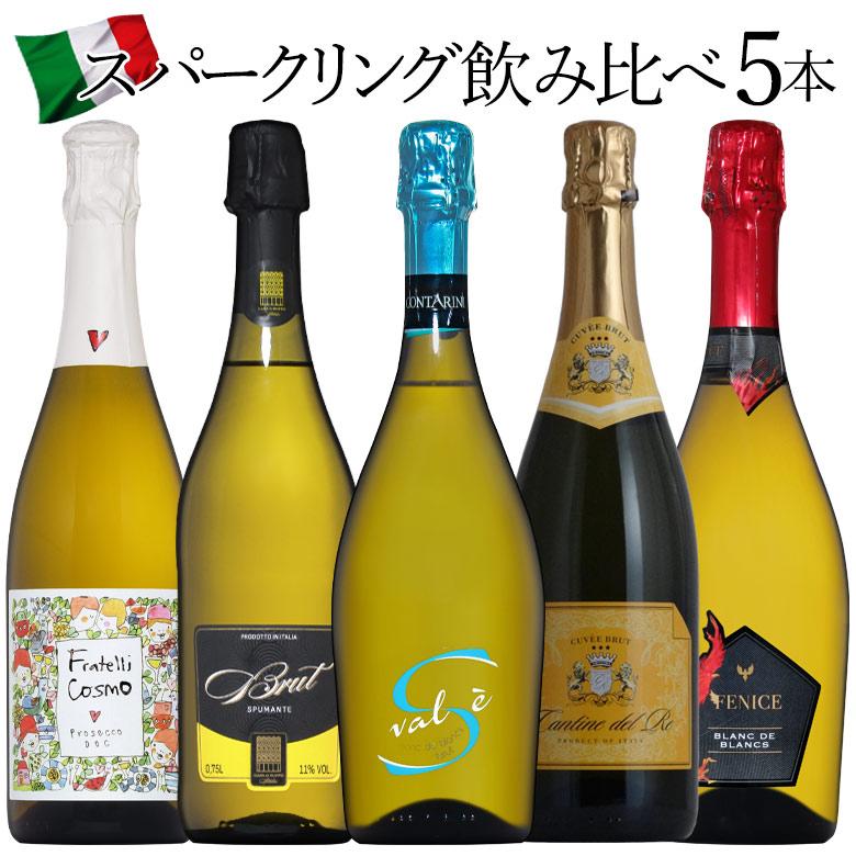 プロセッコ入り！イタリアスパークリング 白 5本セット ワイン ワイン