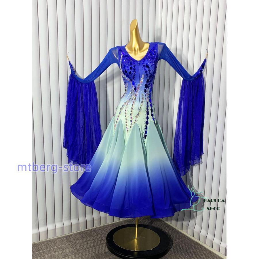 限定素材を使用 レディース社交ダンス衣装　競技ドレス　ワルツドレス高級品　発表会用演出服パーティードレスワンピース　セミオーダー可 【1257271329】(45012円)