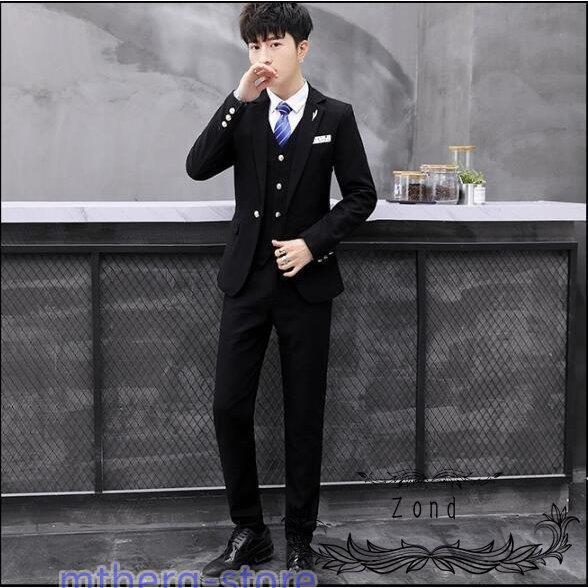 スリムスーツ 2点セット ジャケット ズボン メンズスーツ 4色入 結婚式 パーティー 成人式 紳士服 お洒落 通勤 面接 宴会 ディスカウント