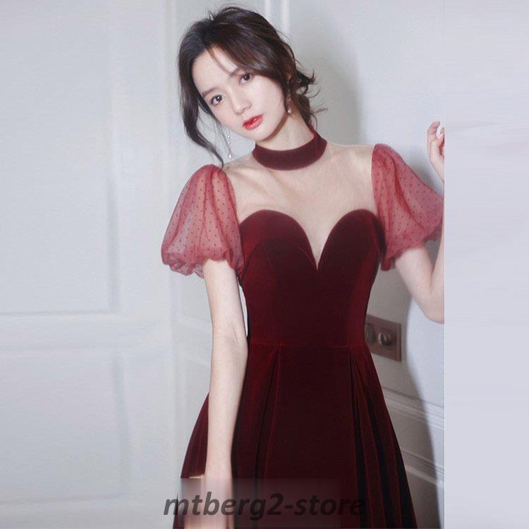 最安値に挑戦 パフスリーブ ロングドレス ワイン赤 イブニングドレス ドット パーティードレス 発表会 キレイめ オシャレ 立ち襟 二次会ドレス 結婚式ドレス ゲストドレス パーティドレス サイズ Ss Www Oroagri Eu