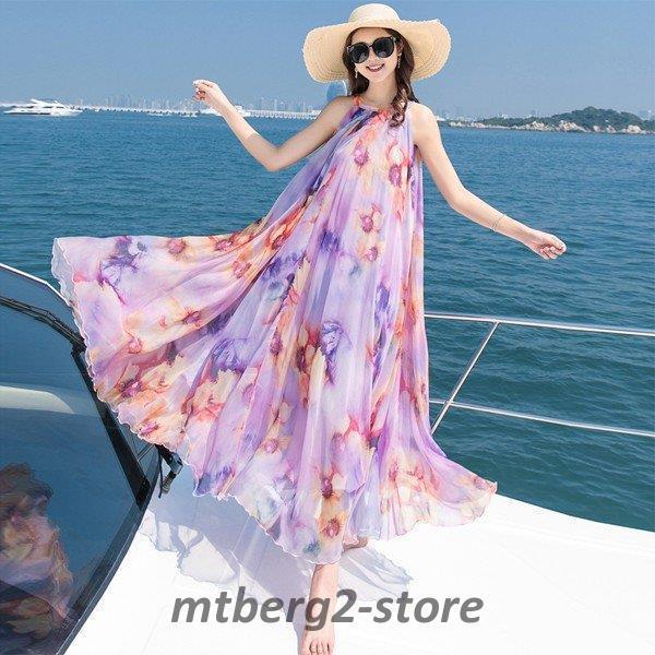 リゾートワンピース レディース 夏 ワンピ ドレス ロングドレス マキシワンピ シフォン マキシ丈 ピーチワンピース ボヘミアワンピース 海 旅行 テレビで話題