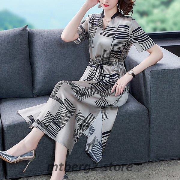 ワンピース レディース 40代 代 夏 半袖 きれいめ 上品 マキシワンピース ロング丈 Vネック 大きいサイズ パーティードレス おしゃれ 韓国風 着痩せ 通勤 新品 税込 送料無料