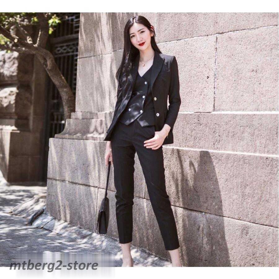 欧米風 ビジネス 3点セット 無地 フォーマル 通勤 パンツスーツ ボタン 着痩せ Ol 春秋冬 長袖ジャケット スキニーパンツ ベスト レディース 代30代40代 Sphyfozksm ファッション Junoimportadora Com Br