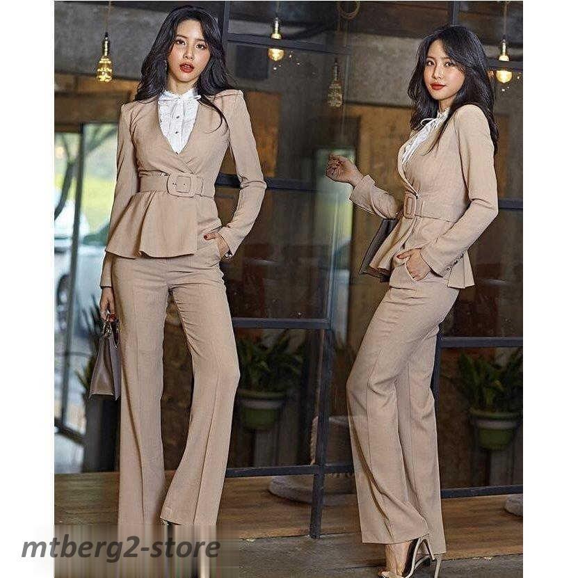 柔らかい フォーマル パンツスーツ お呼ばれ Chic 通勤 Ol ボタン ベルト オシャレ 無地 春秋冬 代30代40代 二次会 レディース 長袖ジャケット ワイドパンツ 2点セット パンツスーツ サイズ M Www Gatorheatandair Com