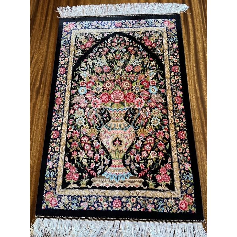 ペルシャ絨毯 シルク カーペット 機械織 イラン製 長方形 玄関マット 