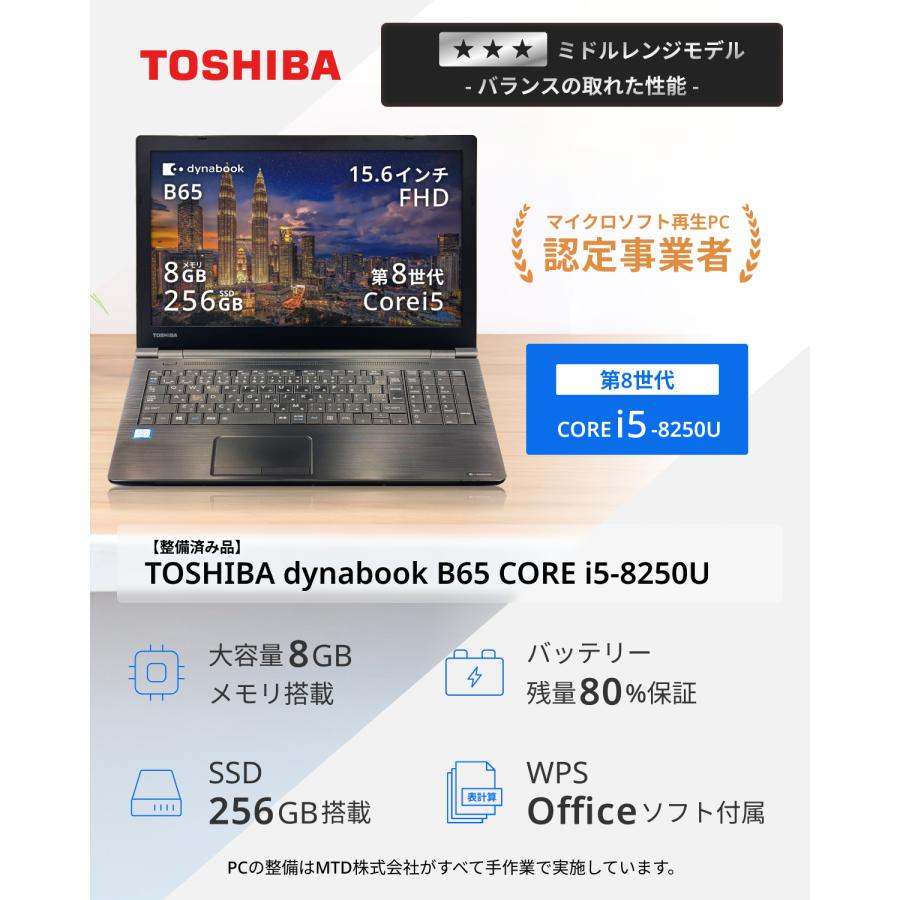DynabookS73 8GB/i5八世代/256GB/バッテリー新品 Dynabook S73 第8世代Core i5/8GB/256GBバッテリー良