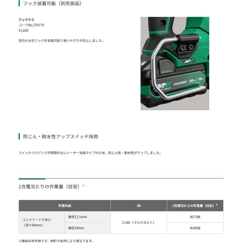 HiKOKI DH3628 マルチボルト 36V コードレスロータリ HiKOKI DH3628 マルチボルト 36V コードレスロータリ