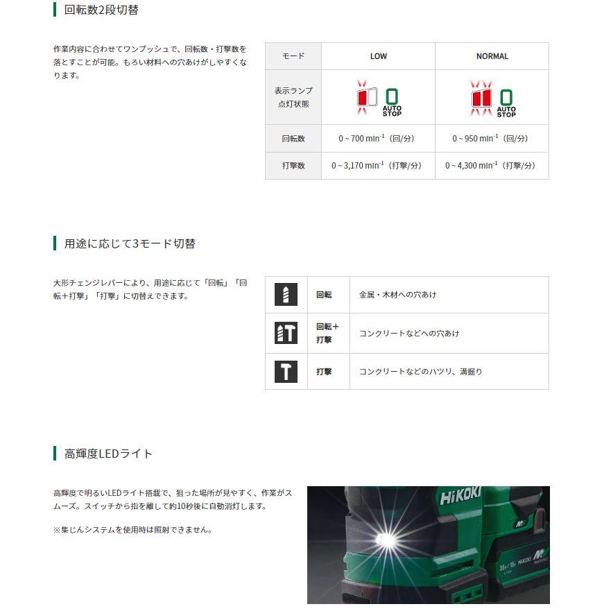 DH3628DA(2WPZ) HiKOKI マルチボルト 36V 4.0Ah  コードレスロータリハンマドリル (バッテリ2個・充電器・ケース付)※集塵装置無しモデル | HiKOKI | 06