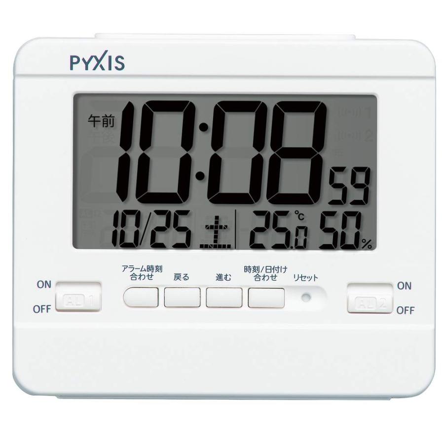 セイコークロック 置き時計 目覚まし時計 掛け時計 デジタル 温度湿度表示 PYXIS ピクシス 本体サイズ:9×10.5×4.2cm NR538W｜mtech-store｜06