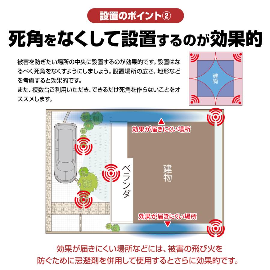 【予約販売 7月下旬】【単品/1台】3面式 広範囲 超音波 アニマルバスターズ アシュラ2 動物除け 害獣駆除 最強 猫よけ カラス 鳩 ネズミ ソーラー式 防水 |  | 11