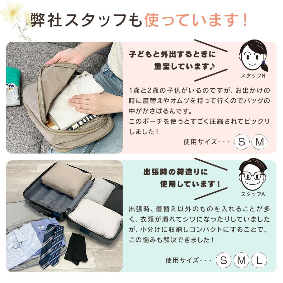 2点セット 圧縮 収納ポーチ トラベルポーチセット S M L 組合せ多数 