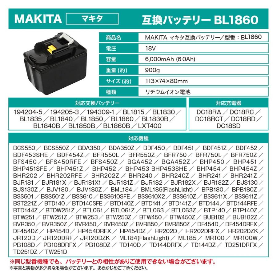 マキタ バッテリー 2個セット 18V 6.0Ah makita 互換バッテリー マキタ バッテリー 2個セット 18V 6.0Ah makita 互換バッテリー