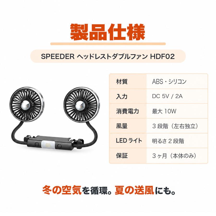 車 扇風機 ヘッドレスト ダブルファン 暖房効率アップ