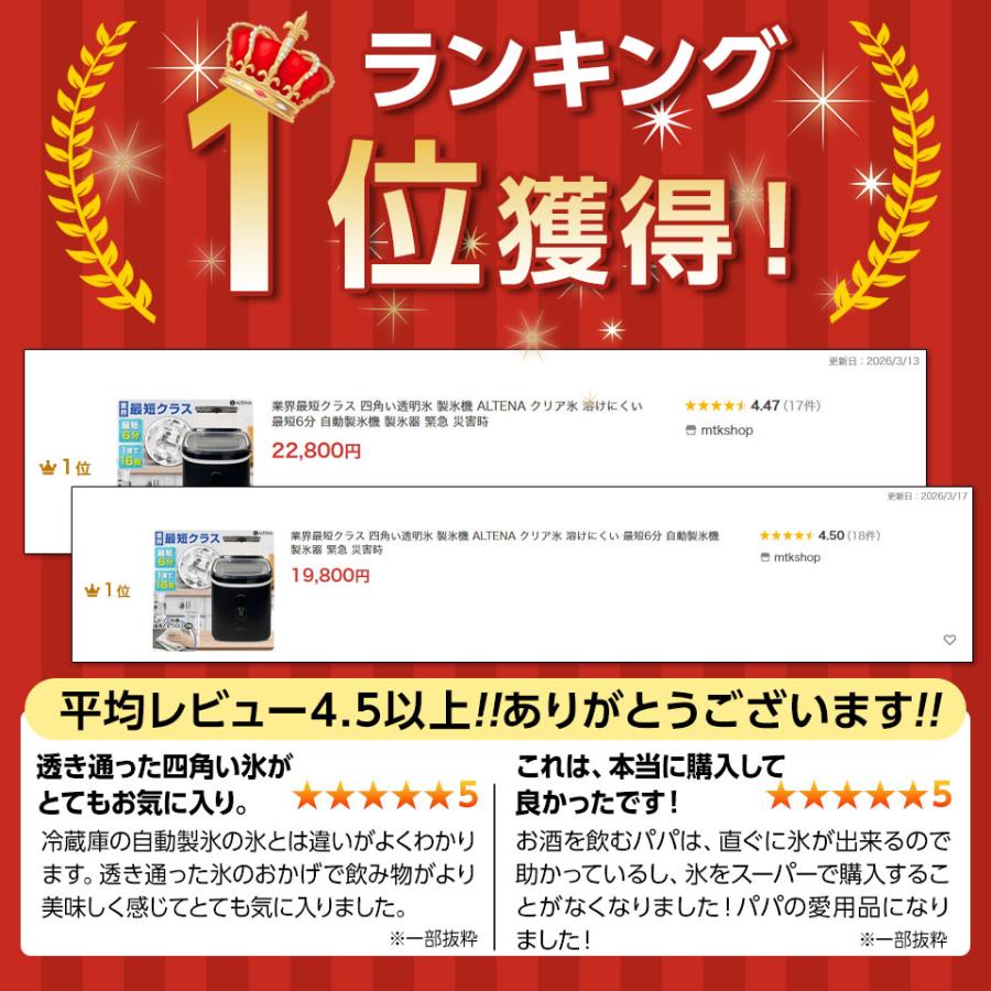 業界最短クラス 四角い透明氷 製氷機 ALTENA クリア氷 溶けにくい 最短