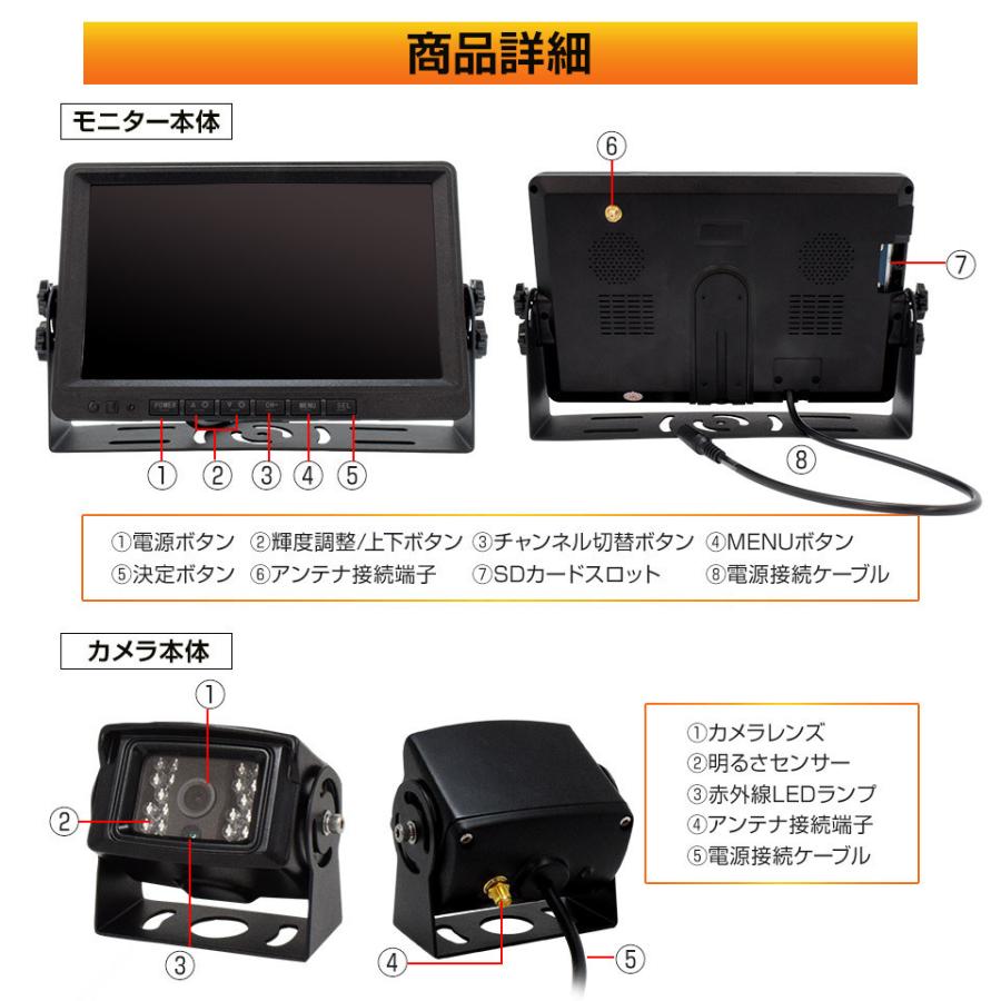 トラック バックカメラ 4台&9インチモニターセット12V/24V対応 トラック バックカメラ 4台&9インチモニターセット12V/24V対応