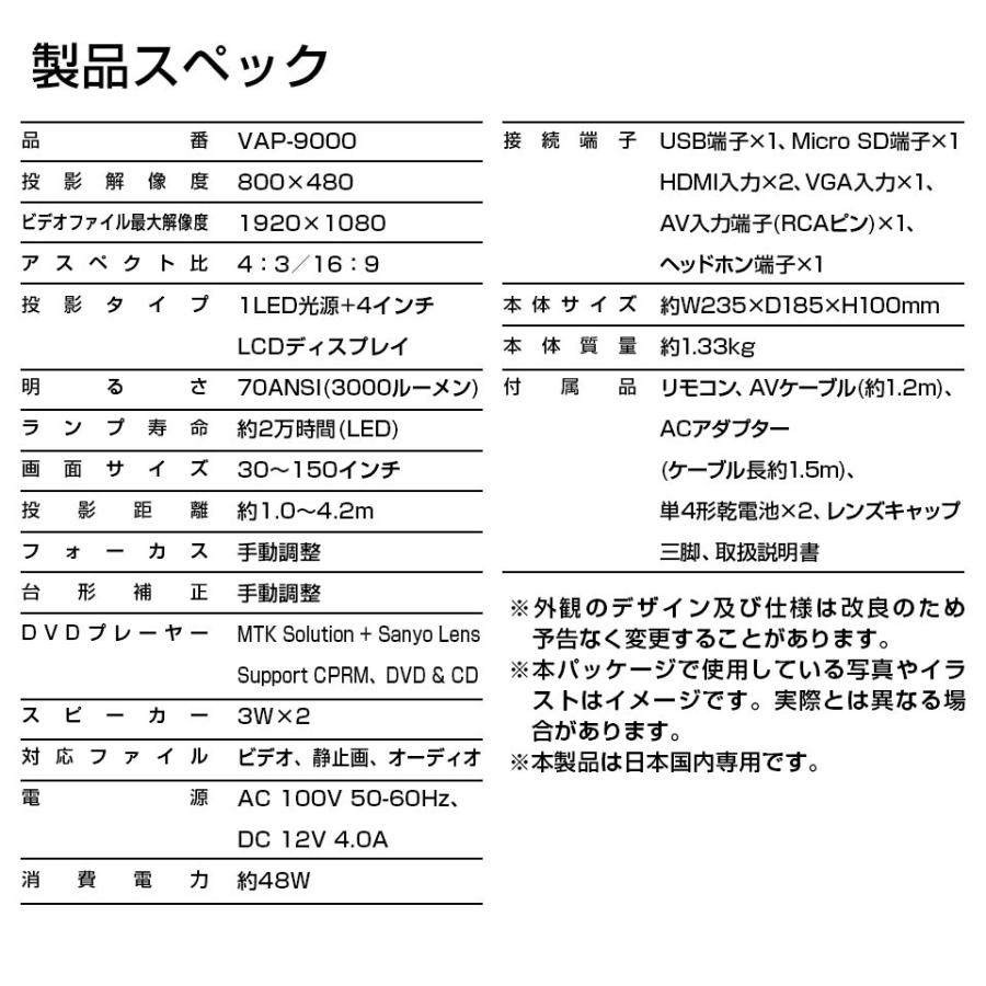 プロジェクター DVD 一体型 DVD内蔵 最大150インチ 高輝度投影 プロジェクター DVD 一体型 DVD内蔵 最大150インチ 高輝度投影