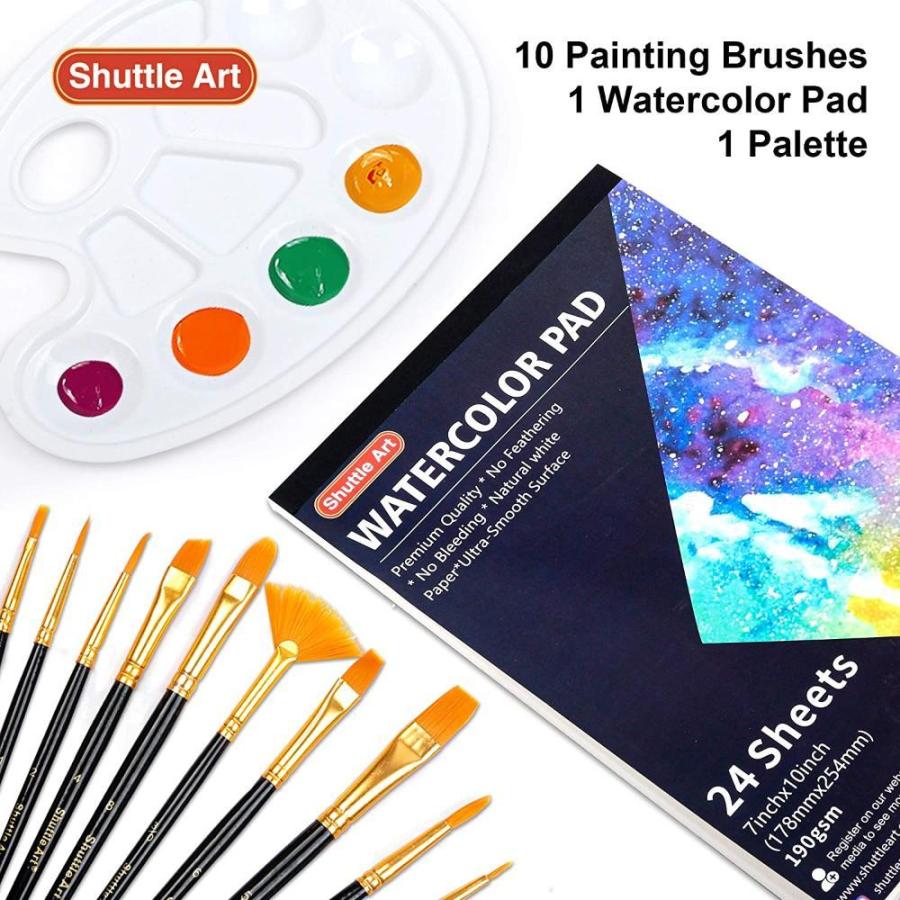 Shuttle Art 水彩絵の具 36色透明水彩 48点セット 筆10本 パレット 水彩紙付 12ml チューブ 大人の塗り絵 水彩画 お絵描き 水彩 絵具 Idealauto Ee