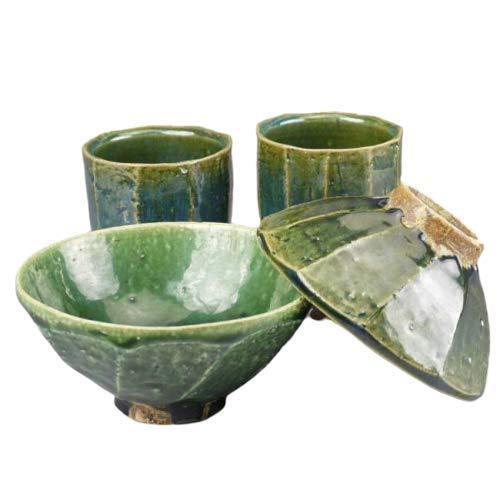 100 本物保証 織部面取夫婦湯呑と夫婦茶碗セット 木野窯 人気満点 Orientalweavers Com