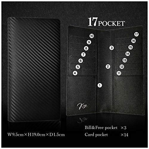 K ray メンズ 札入れ 小銭入れなし マネークリップ 本革 薄い 長財布 二つ折り カーボンレザー ブラック 札入れ