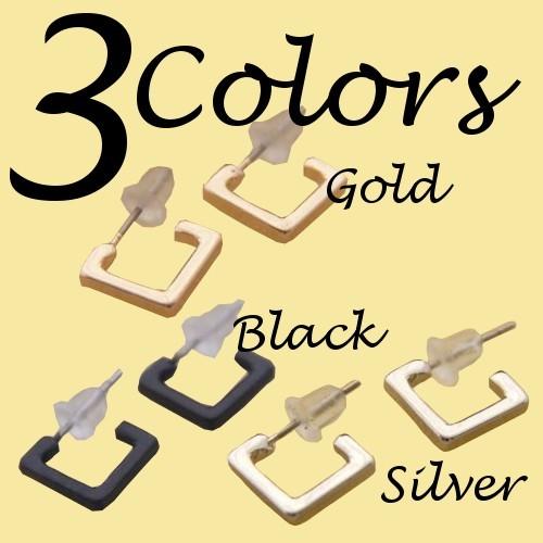 ピアス レディース ピアス 四角 ピアス スクエア ピアス ゴールド シルバー ブラック 黒 シンプル 超目玉 パーツ 両耳用 |  | 01