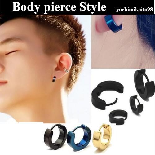 ピアス ボディピアス風 男女兼用 フープ ゴールド ブラック ブルー gold black blue 金色 黒色 青色 リング 片耳用 1個販売 ユニセックス | 