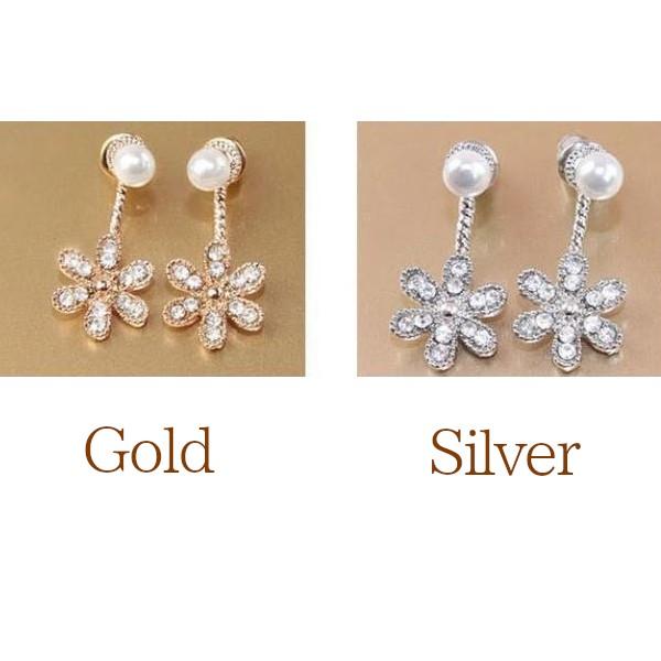 ピアス パール フラワー ビジュー ゴールド シルバー 金色 銀色 クリスタル きらきら キラキラ 花 華 キャッチ イヤリング アクセサリー ジュエリー ピアス穴 |  | 01
