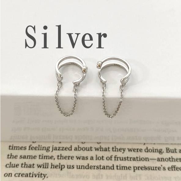レディース イヤーカフ  ゴールド シルバー 揺れる ぶら下がり 2連 レディースアクセサリー シンプル 結婚式 お呼ばれ |  | 02