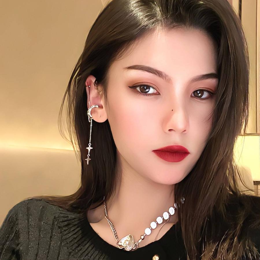 レディース イヤーカフ  シルバー 揺れる ぶら下がり ビジュー レディースアクセサリー シンプル 結婚式 お呼ばれ |  | 02