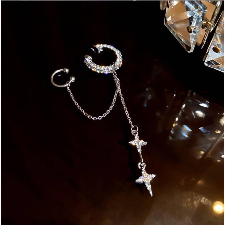 レディース イヤーカフ  シルバー 揺れる ぶら下がり ビジュー レディースアクセサリー シンプル 結婚式 お呼ばれ |  | 03