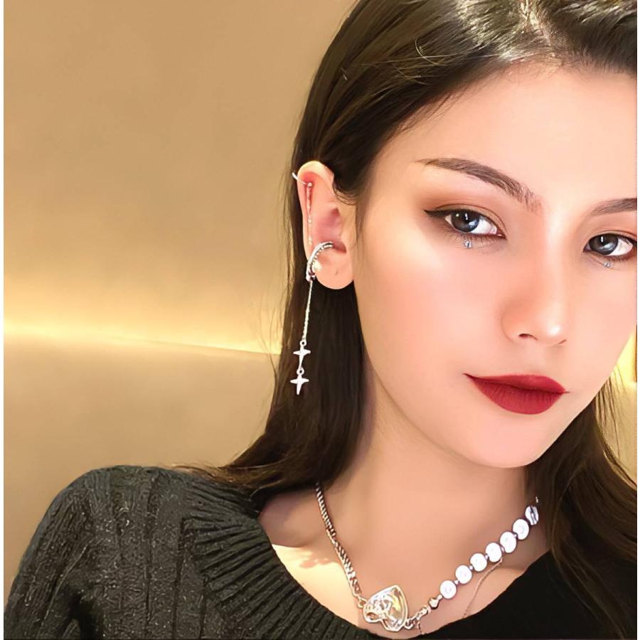 レディース イヤーカフ  シルバー 揺れる ぶら下がり ビジュー レディースアクセサリー シンプル 結婚式 お呼ばれ |  | 04