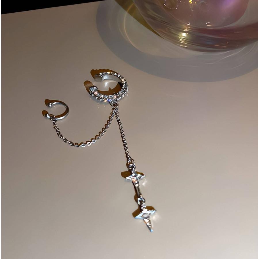 レディース イヤーカフ  シルバー 揺れる ぶら下がり ビジュー レディースアクセサリー シンプル 結婚式 お呼ばれ |  | 05