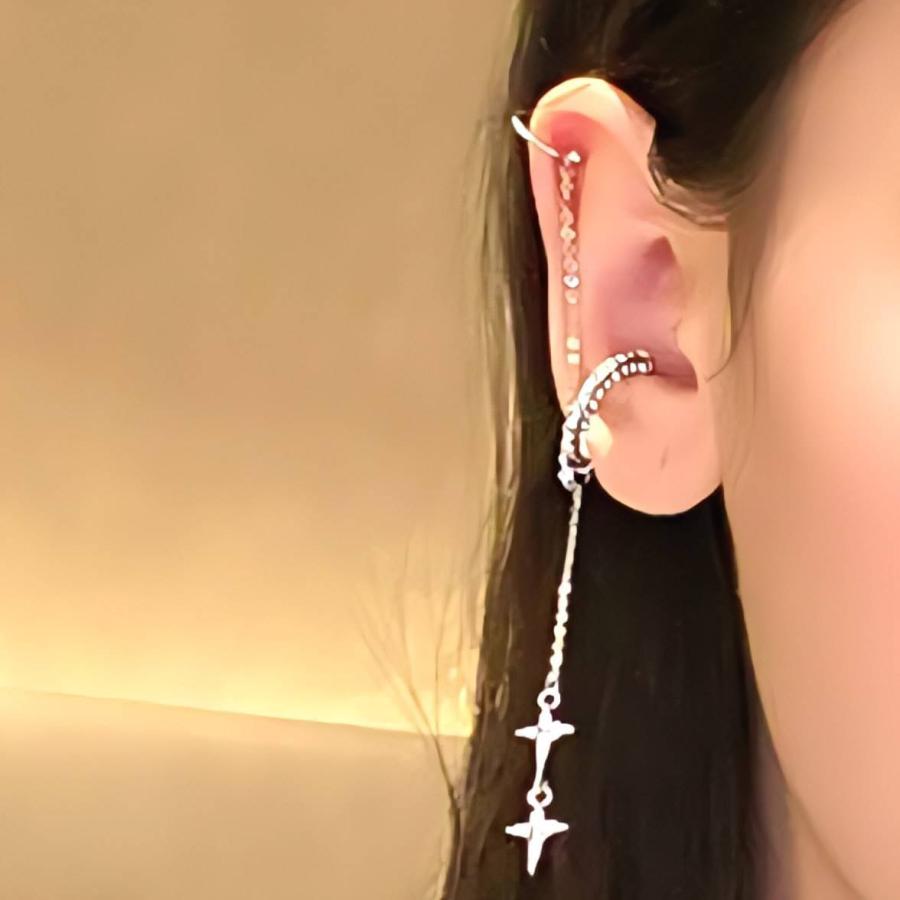 レディース イヤーカフ  シルバー 揺れる ぶら下がり ビジュー レディースアクセサリー シンプル 結婚式 お呼ばれ |  | 06