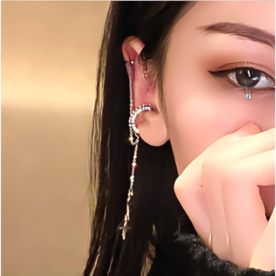 レディース イヤーカフ  シルバー 揺れる ぶら下がり ビジュー レディースアクセサリー シンプル 結婚式 お呼ばれ |  | 08